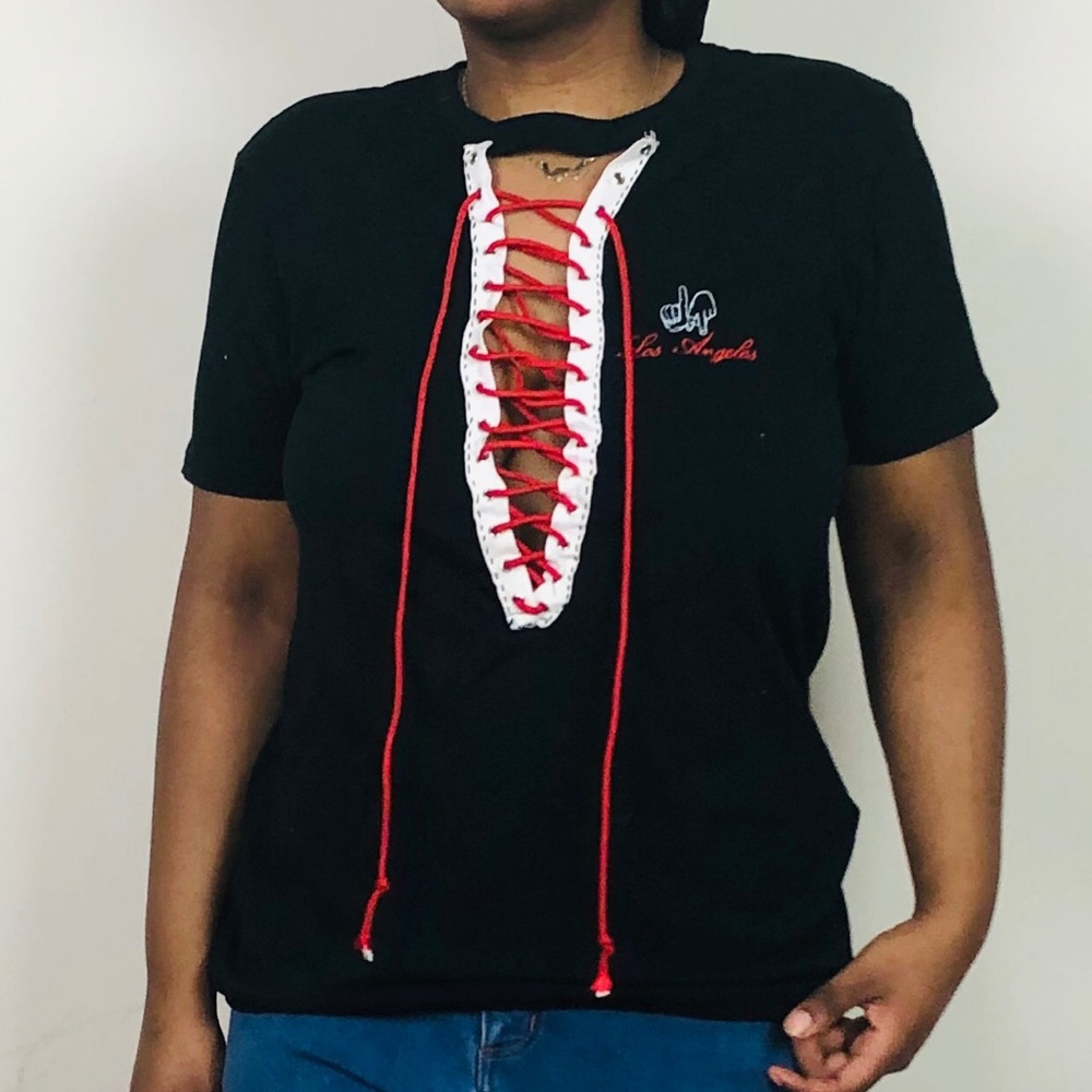 LA lace up t shirt